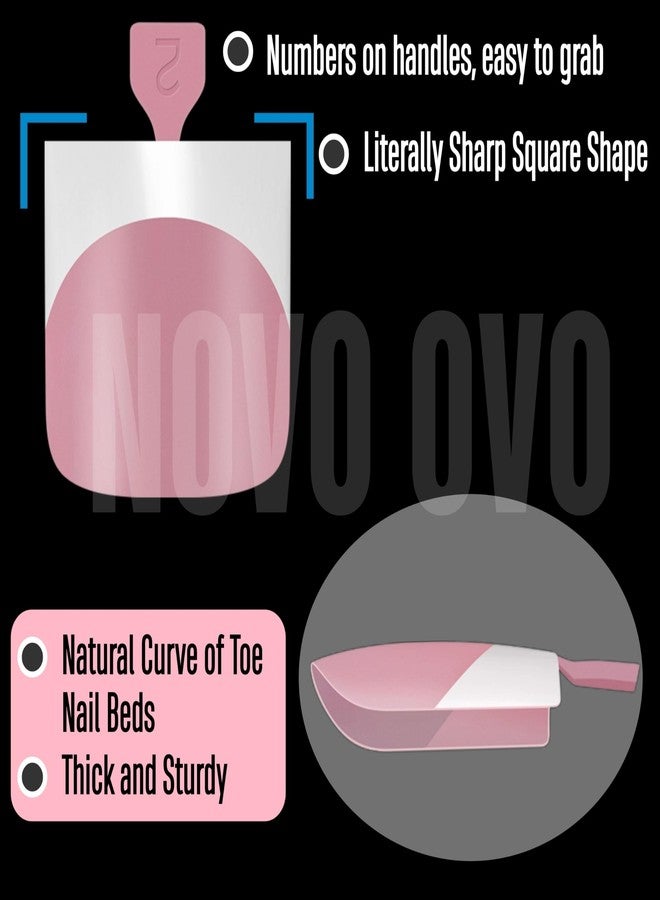 NOVO OVO Press on Toenails, Toe Nail Press ons for Women, White French Tip Sharp Square Pre-Designed Soft Gel Thick False Toenail Extension, BERRY PINK Full Cover Acrylic for DIY x 15 Sizes 150 pcs - Image 3
